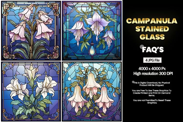 Stained Glass Campanula Square Coaster - 04 Variations