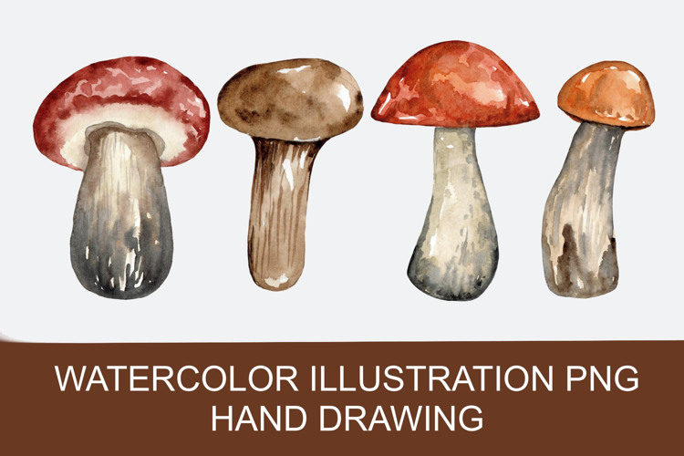 Watercolor autumn mushrooms PNG, hand-drawn
