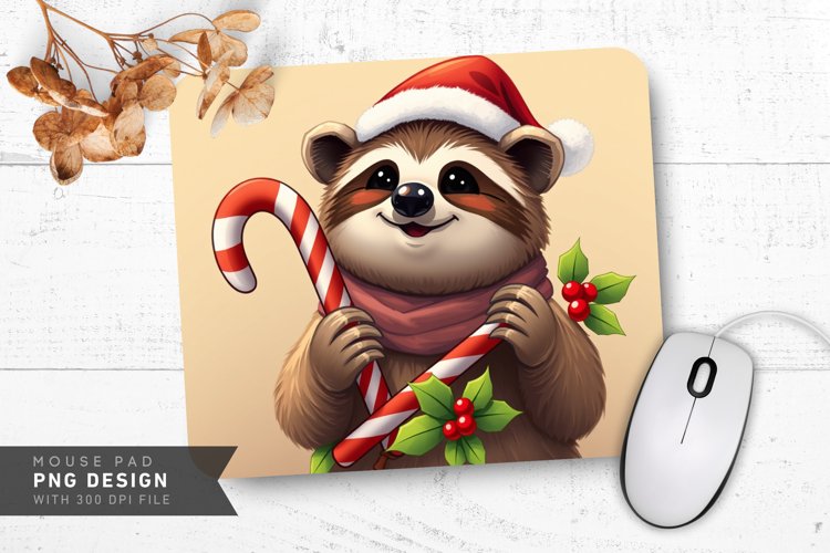 Holiday Sloth with Red Scarf Mouse Pad Sublimation Design
