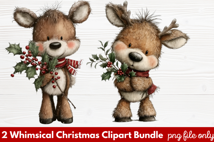 2 Whimsical Christmas Clipart | Cute Festive Holiday PNG
