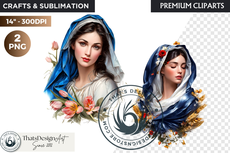 Floral Virgin Mary Clipart PNG, Mother with Jesus, bible