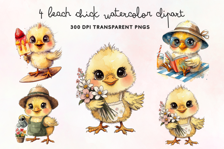 Beach Chick Watercolor Clipart PNG