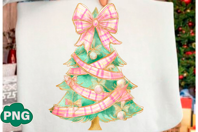 Christmas Tree PNG,Hand-Painted Coquette Christmas Tree PNG