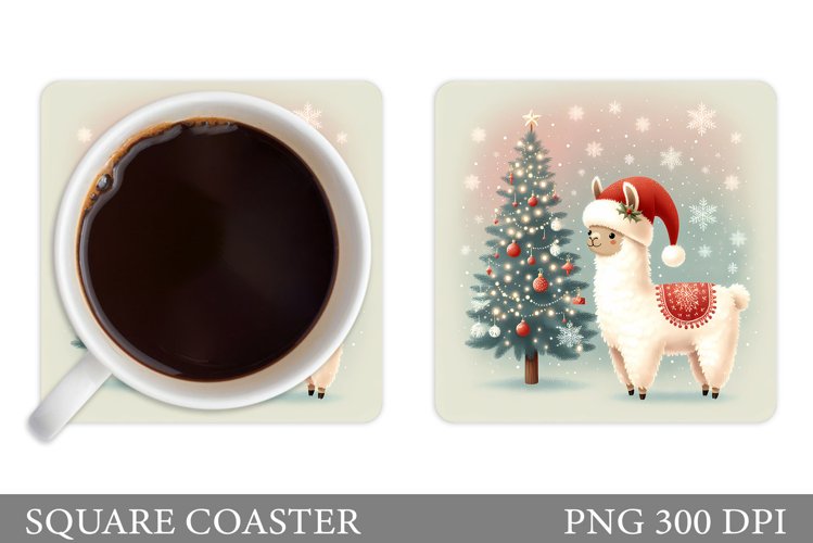 Christmas Lama Coaster Design. Christmas Coaster Sublimation example image 1