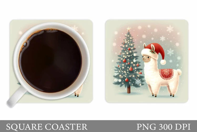 Christmas Lama Coaster Design. Christmas Coaster Sublimation
