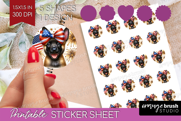Belgian Malinois Dog Round Sticker Patriotic Dog Printable