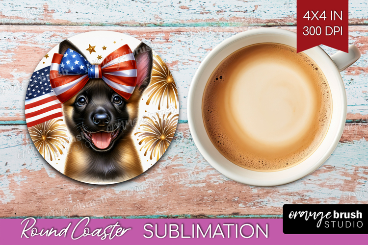 Belgian Malinois Dog Round Coaster Patriotic Dog Coaster PNG example image 1