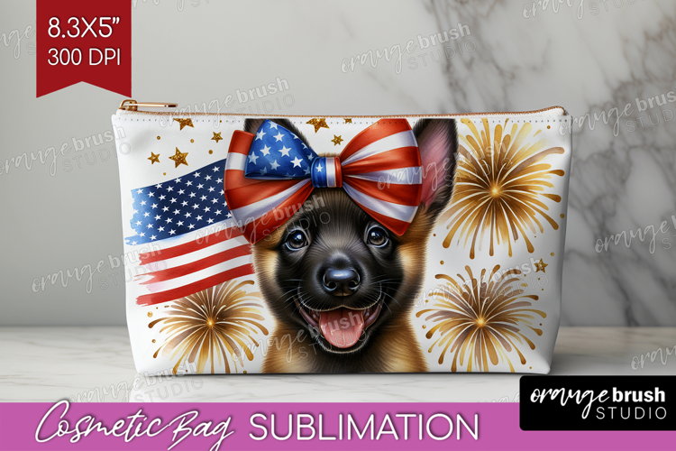 Belgian Malinois Dog Cosmetic Bag Patriotic Dog Makeup Bag