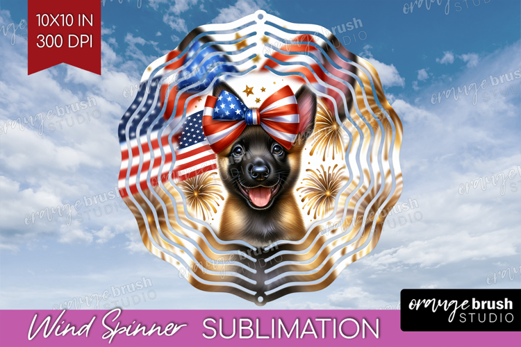 Belgian Malinois Dog Wind Spinner Sublimation PNG Patriotic