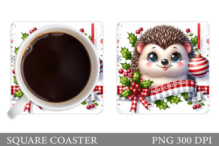 Christmas Hedgehog Coaster. Christmas Coaster Sublimation example image 1