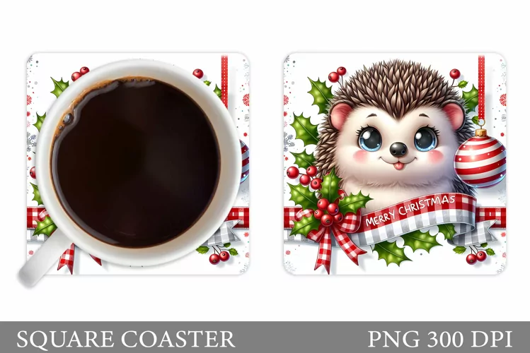 Christmas Hedgehog Coaster. Christmas Coaster Sublimation