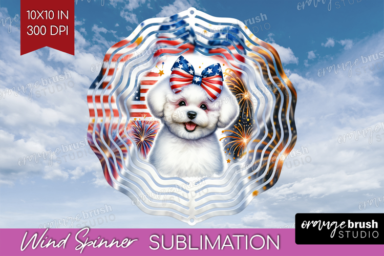 Bichon Frise Dog Wind Spinner Sublimation PNG Patriotic Dog