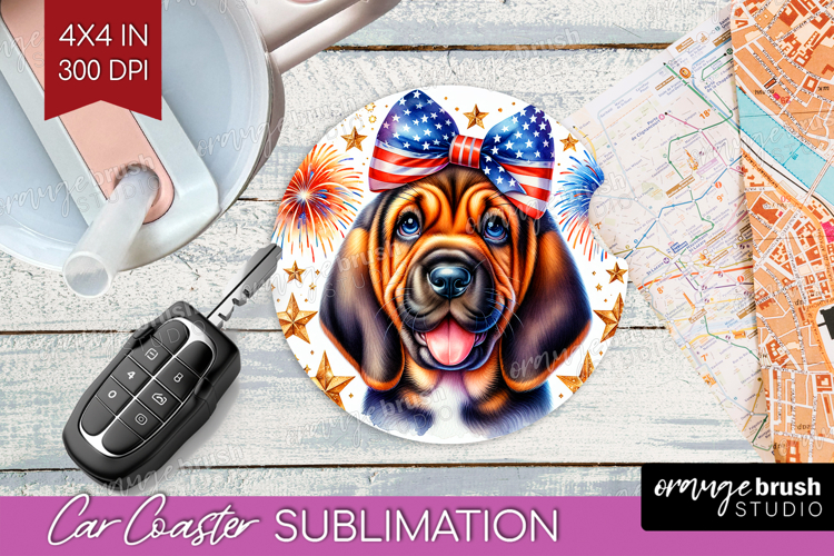 Bloodhound Dog Car Coaster Patriotic Dog Coaster PNG