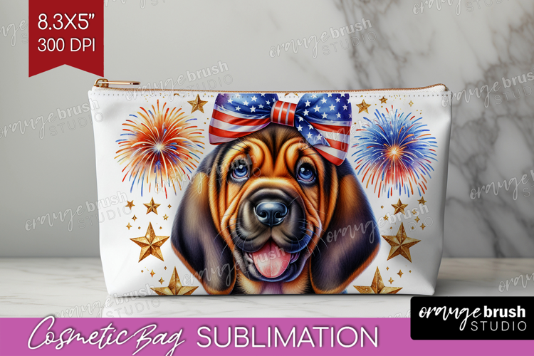 Bloodhound Dog Cosmetic Bag Patriotic Dog Makeup Bag PNG