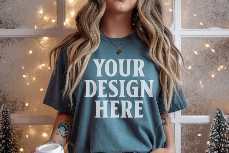 Christmas Comfort Colors 1717 Blue Spruce TShirt Mockup, CC