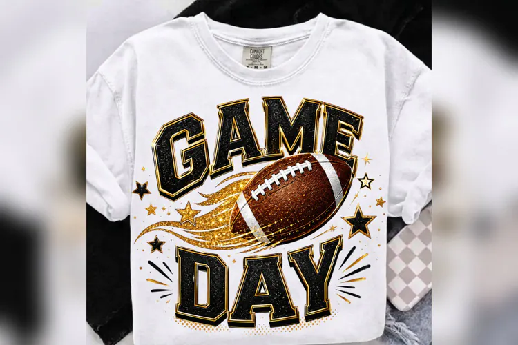 Game Day Football PNG, Black Gold Football Sublimation