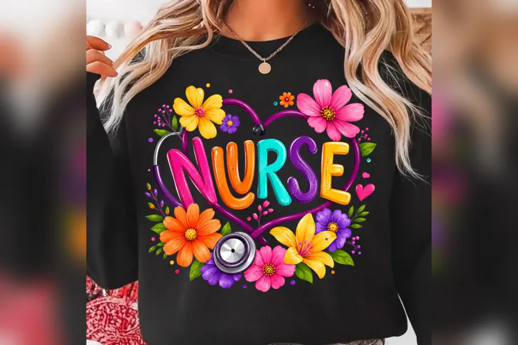 Colorful Nurse PNG, Floral Stethoscope Heart Design, Nurse