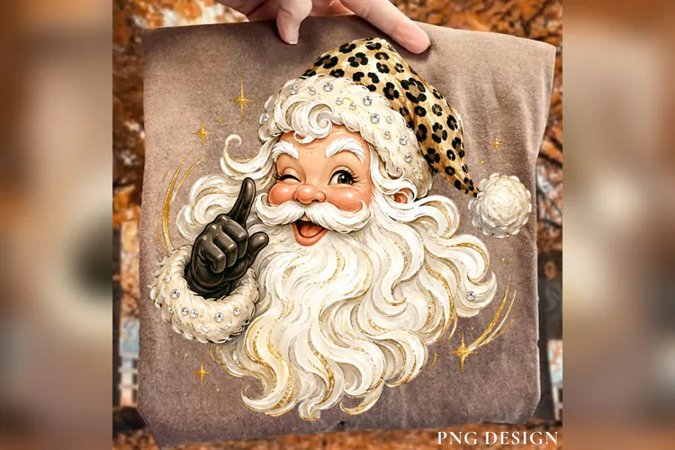 Leopard Santa PNG, Glam Santa Claus PNG, Retro Christmas