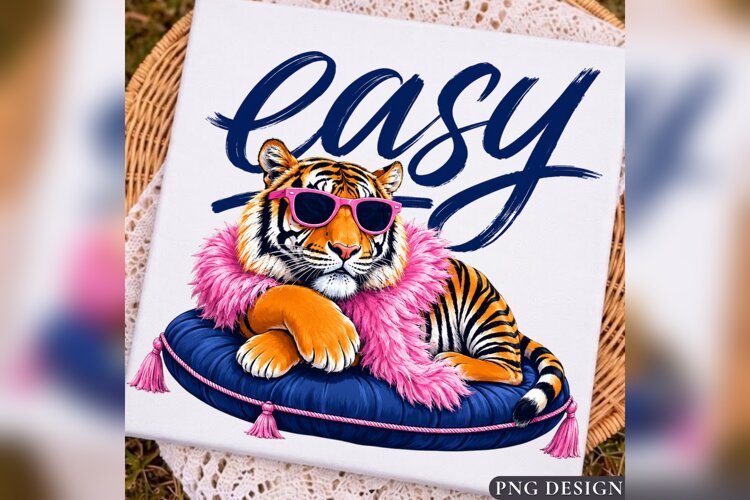 Easy Tiger PNG, Sassy Tiger Pink Sunglasses, Retro Girly example image 1