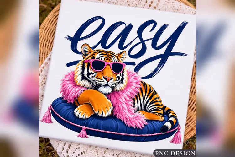 Easy Tiger PNG, Sassy Tiger Pink Sunglasses, Retro Girly