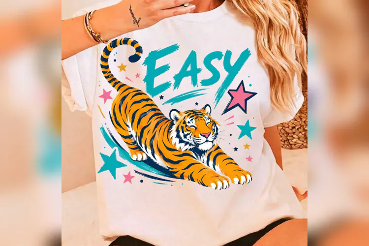 Easy Tiger PNG, Retro Colorful Tiger Design, Groovy Animal