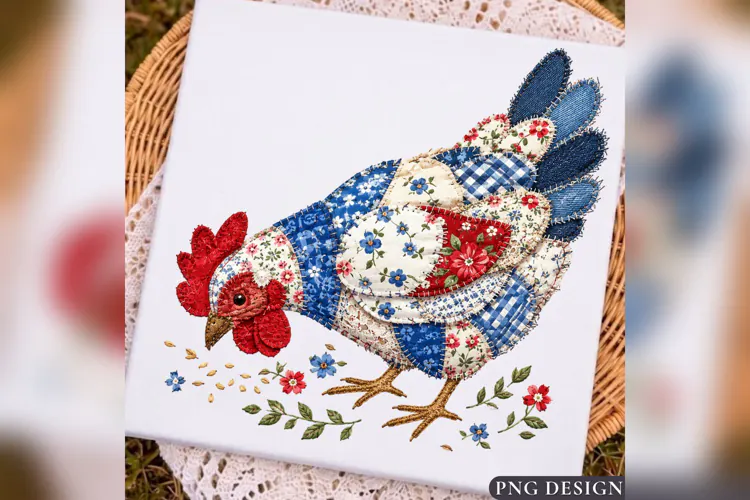 Patriotic Chicken PNG, Patchwork Hen Farmhouse Design