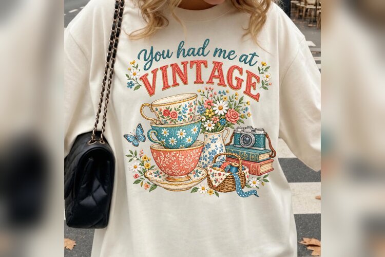 Vintage Tea PNG, Floral Teacup Retro Camera Design, Cottagec example image 1