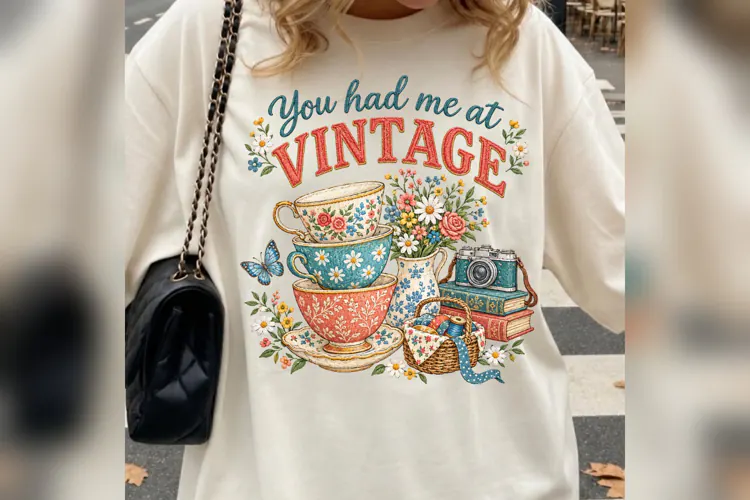 Vintage Tea PNG, Floral Teacup Retro Camera Design, Cottagec