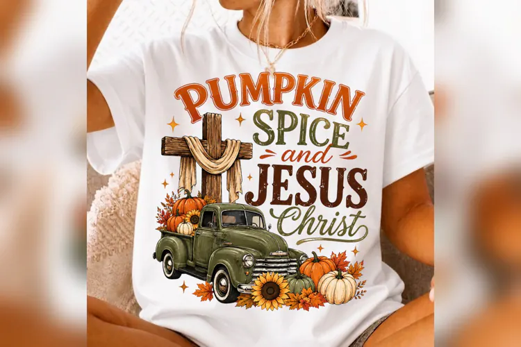 Pumpkin Spice Jesus Christ PNG, Christian Fall Truck Design