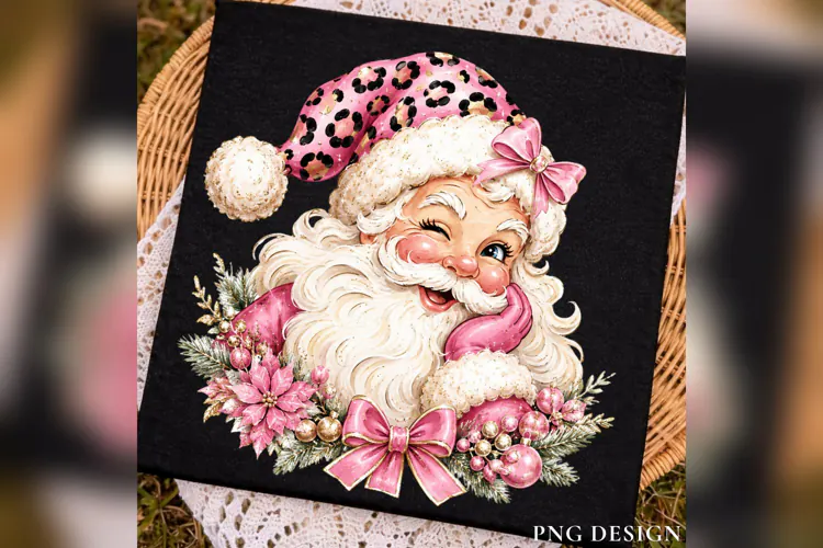Pink Leopard Santa PNG, Coquette Christmas Santa, Girly
