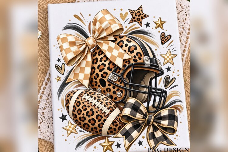 Leopard Football PNG, Coquette Game Day Bow PNG, Checkered example image 1