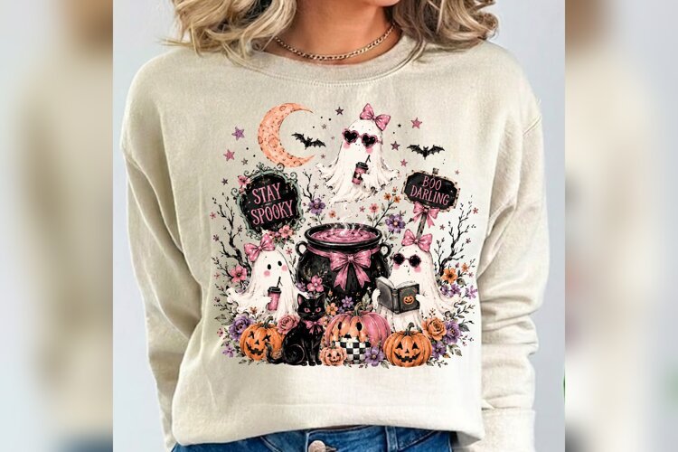 Stay Spooky Ghost PNG, Pink Coquette Halloween Design example image 1