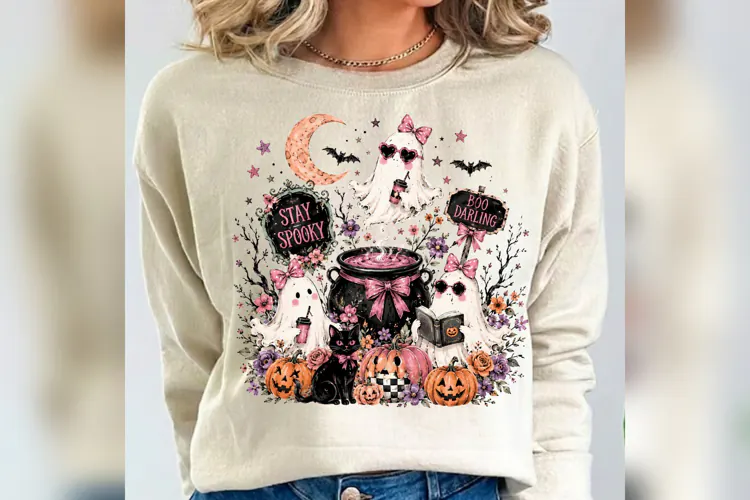 Stay Spooky Ghost PNG, Pink Coquette Halloween Design