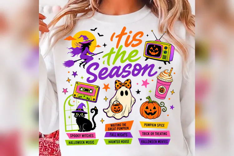 Tis The Season Halloween PNG, Retro Spooky Ghost Witch Pumpk