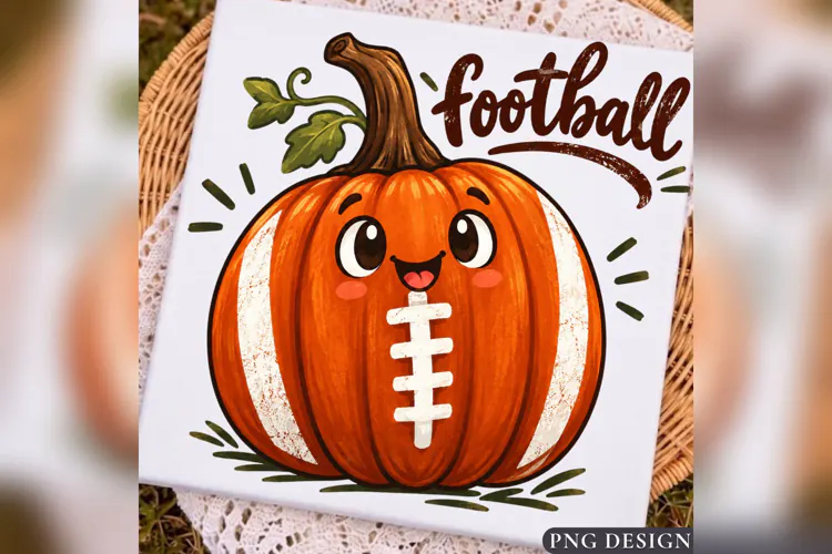 Football Pumpkin PNG, Cute Fall Sports Design, Autumn Footba