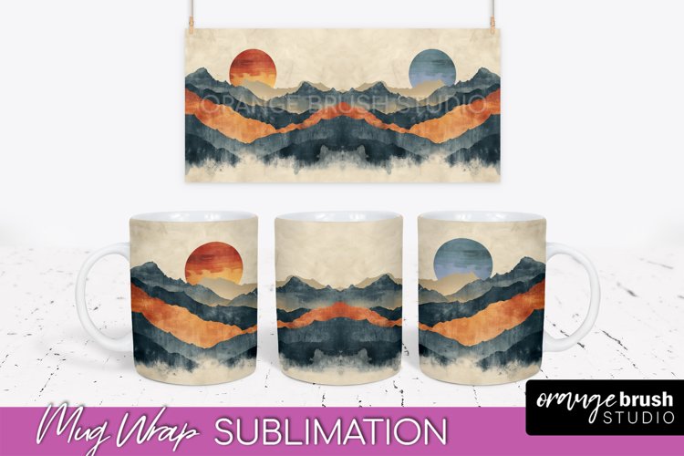Boho Mug Wrap - Minimalist Landscape Mug Sublimation Design