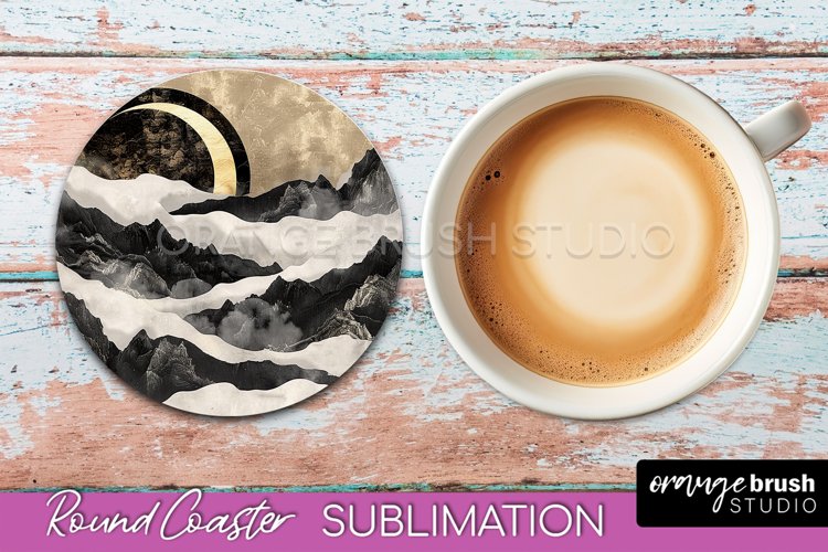 Boho Round Coaster Sublimation, Minimalist Landscape Design