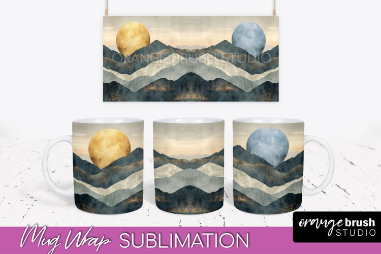 Boho Mug Wrap - Minimalist Landscape Mug Sublimation Design
