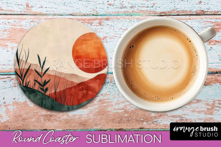 Boho Round Coaster Sublimation, Minimalist Landscape Design