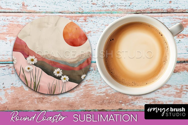 Boho Round Coaster Sublimation, Minimalist Landscape Design