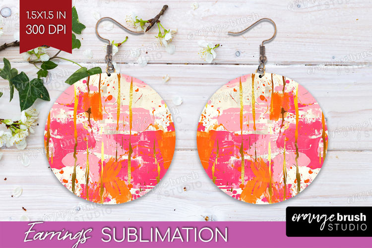 Brush Stroke Round Earrings - Abstract PNG Sublimation