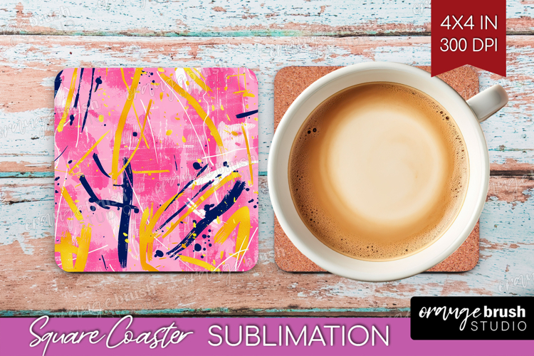 Brush Stroke Square Coaster - Abstract Coaster PNG