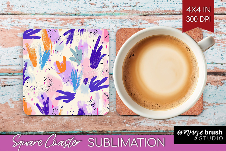 Brush Stroke Square Coaster - Abstract Coaster PNG