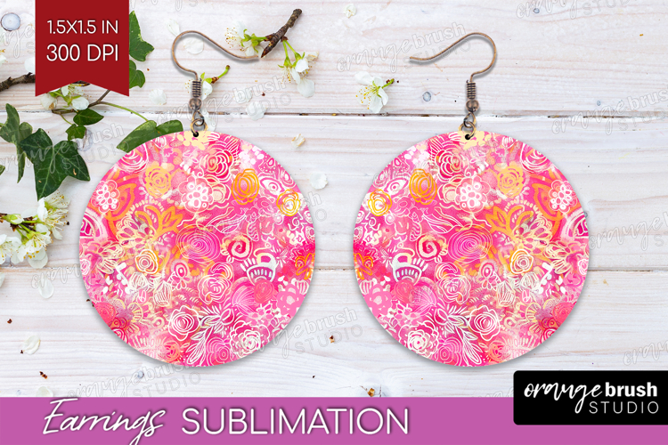 Brush Stroke Round Earrings - Abstract PNG Sublimation