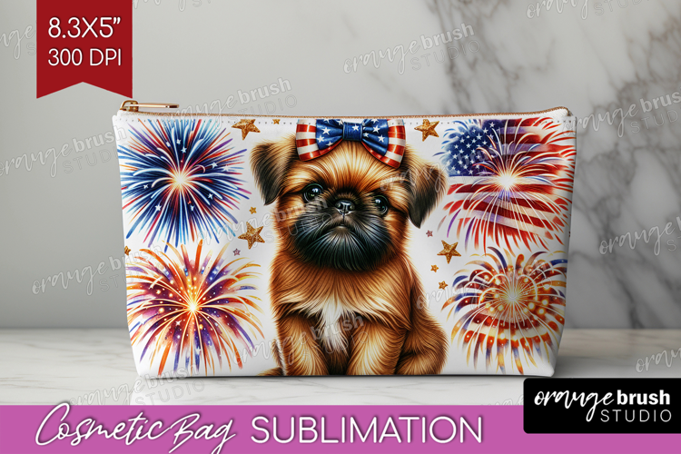 Brussels Griffon Dog Cosmetic Bag Patriotic Dog Makeup Bag