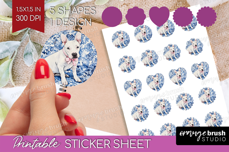 Bull Terrier Dog Round Sticker Floral Dog Printable Sticker