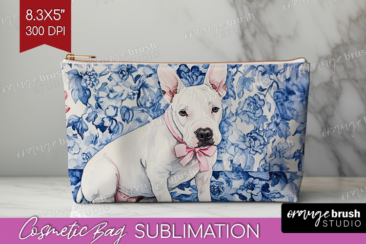 Bull Terrier Dog Cosmetic Bag Floral Dog Makeup Bag PNG