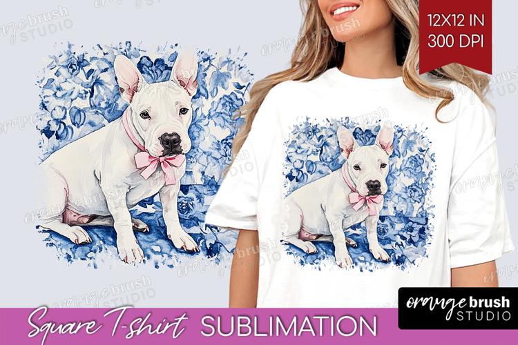 Bull Terrier Dog Square Tshirt Background Floral Dog PNG