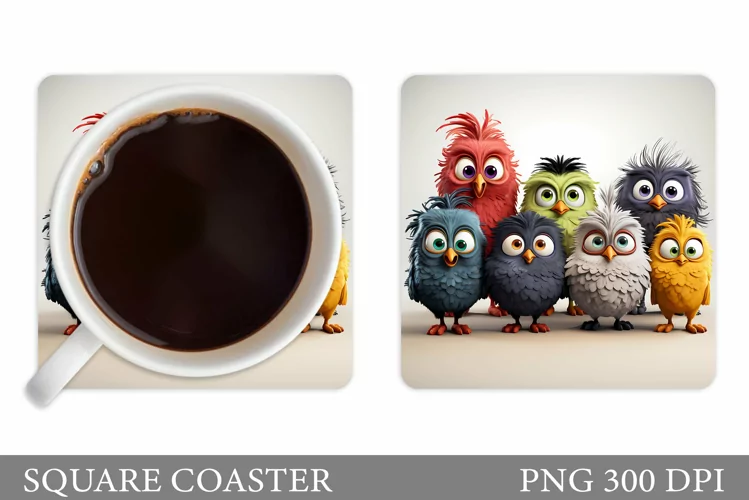 Funny Birds Coaster Design. Cute Birds Coaster Sublimation