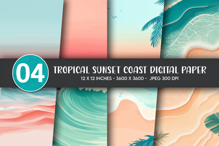 Tropical Sunset Coast Digital Paper